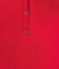 Blu Pepper V-Neck Short Sleeve Half Snap Button Knit Top