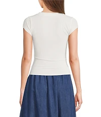 Blu Pepper V-Neck Short Sleeve Half Snap Button Knit Top