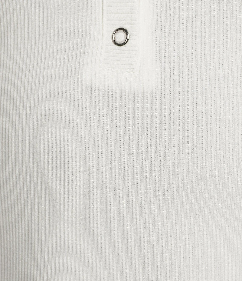 Blu Pepper V-Neck Short Sleeve Half Snap Button Knit Top