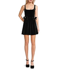 Blu Pepper Velvet Pearl Bow Front Mini Dress