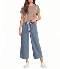 Blu Pepper Washed Boxy Knit Short Sleeve Top