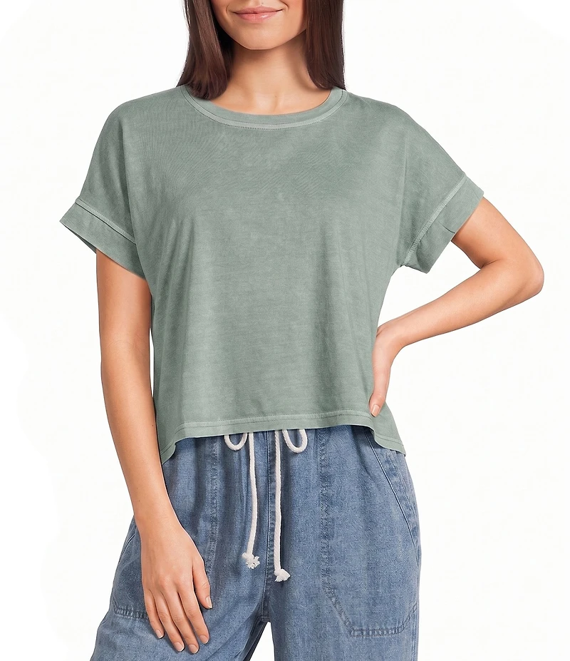 Blu Pepper Washed Boxy Knit Short Sleeve Top