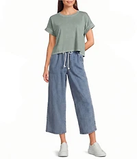 Blu Pepper Washed Boxy Knit Short Sleeve Top