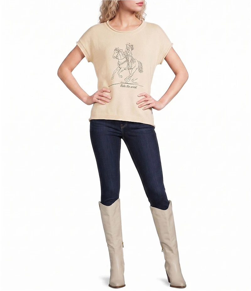 Blu Pepper Western Embroidered Short Sleeve Sweater