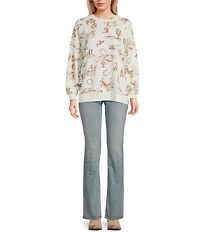 Blu Pepper Western Printed Crew Neck Long Sleeve Knit Top