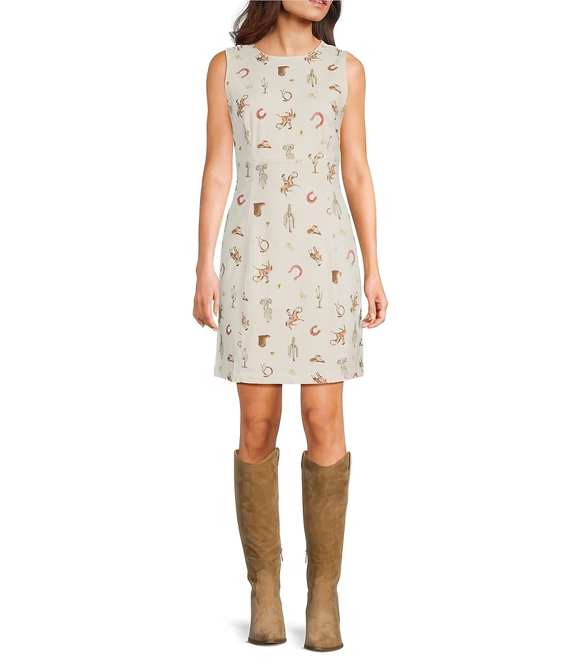 Blu Pepper Western Printed Sleeveless Denim Mini Dress