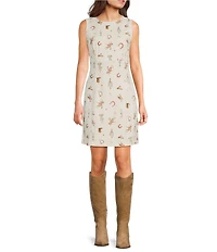 Blu Pepper Western Printed Sleeveless Denim Mini Dress