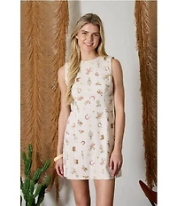 Blu Pepper Western Printed Sleeveless Denim Mini Dress