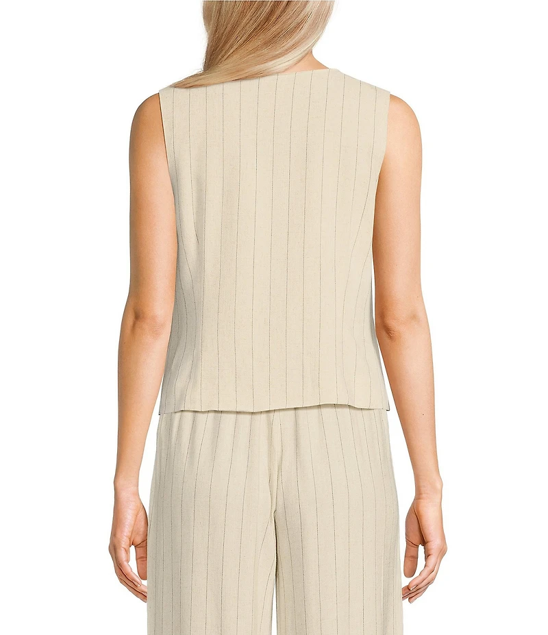 Blu Pepper Woven Striped V-Neck Tie Front Coordinating Vest Top