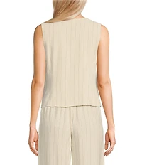 Blu Pepper Woven Striped V-Neck Tie Front Coordinating Vest Top