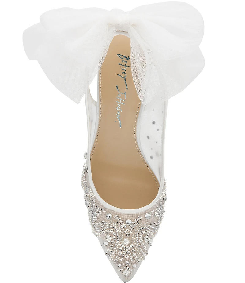 Blue by Betsey Johnson Ann Mesh Rhinestone Oversized Bow Slingback Pumps