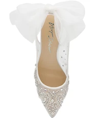 Blue by Betsey Johnson Ann Mesh Rhinestone Oversized Bow Slingback Pumps