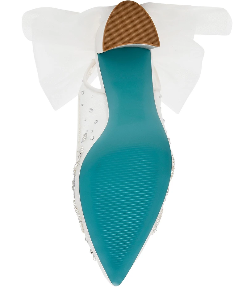 Blue by Betsey Johnson Ann Mesh Rhinestone Oversized Bow Slingback Pumps