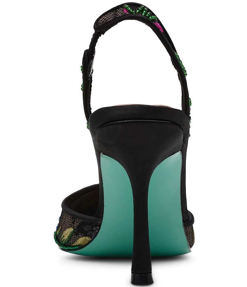 Blue by Betsey Johnson April Mesh Beaded Floral Applique Slingback Pumps