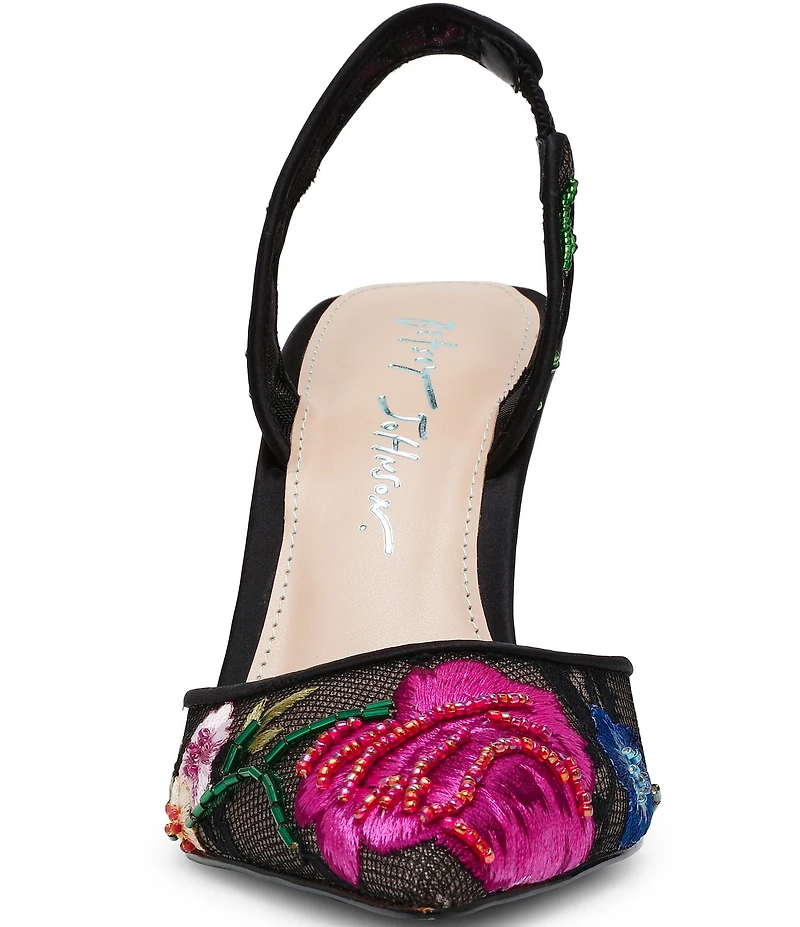 Blue by Betsey Johnson April Mesh Beaded Floral Applique Slingback Pumps