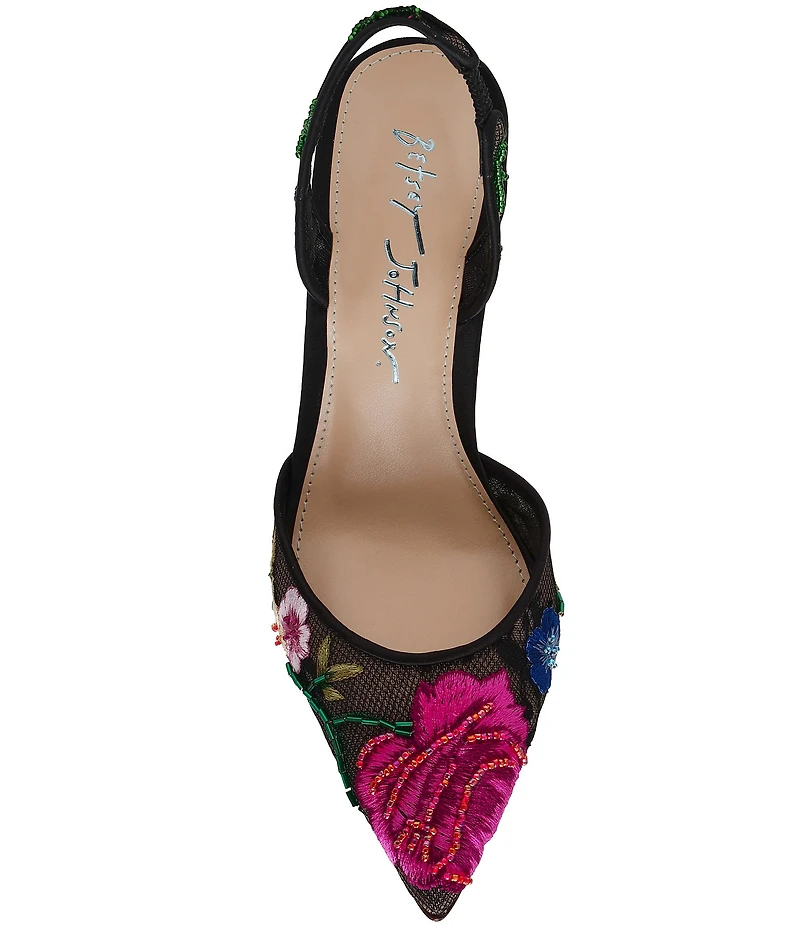 Blue by Betsey Johnson April Mesh Beaded Floral Applique Slingback Pumps