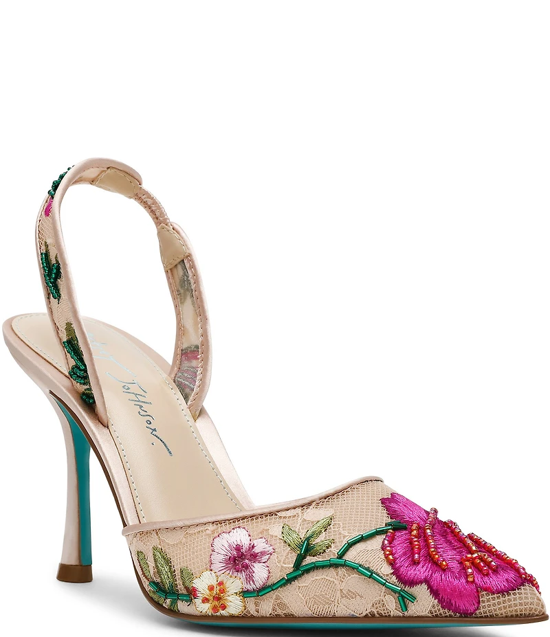 Blue by Betsey Johnson April Mesh Beaded Floral Applique Slingback Pumps