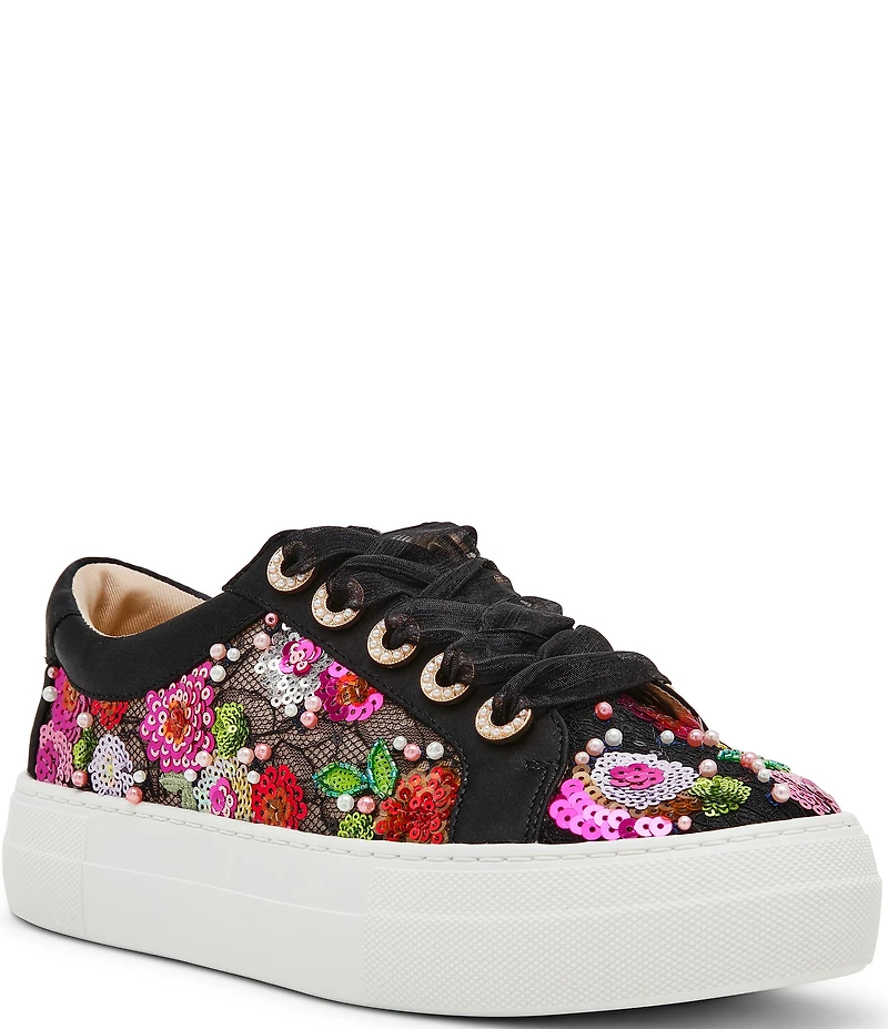 Blue by Betsey Johnson Bonny Floral Embroidered Platform Sneakers