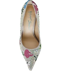 Blue by Betsey Johnson Brice Rhinestone Floral Print Pumps