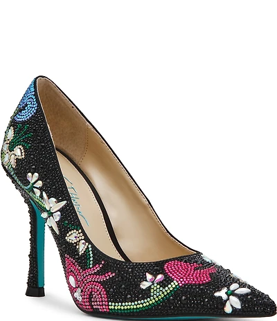 Blue by Betsey Johnson Brice Rhinestone Floral Print Pumps