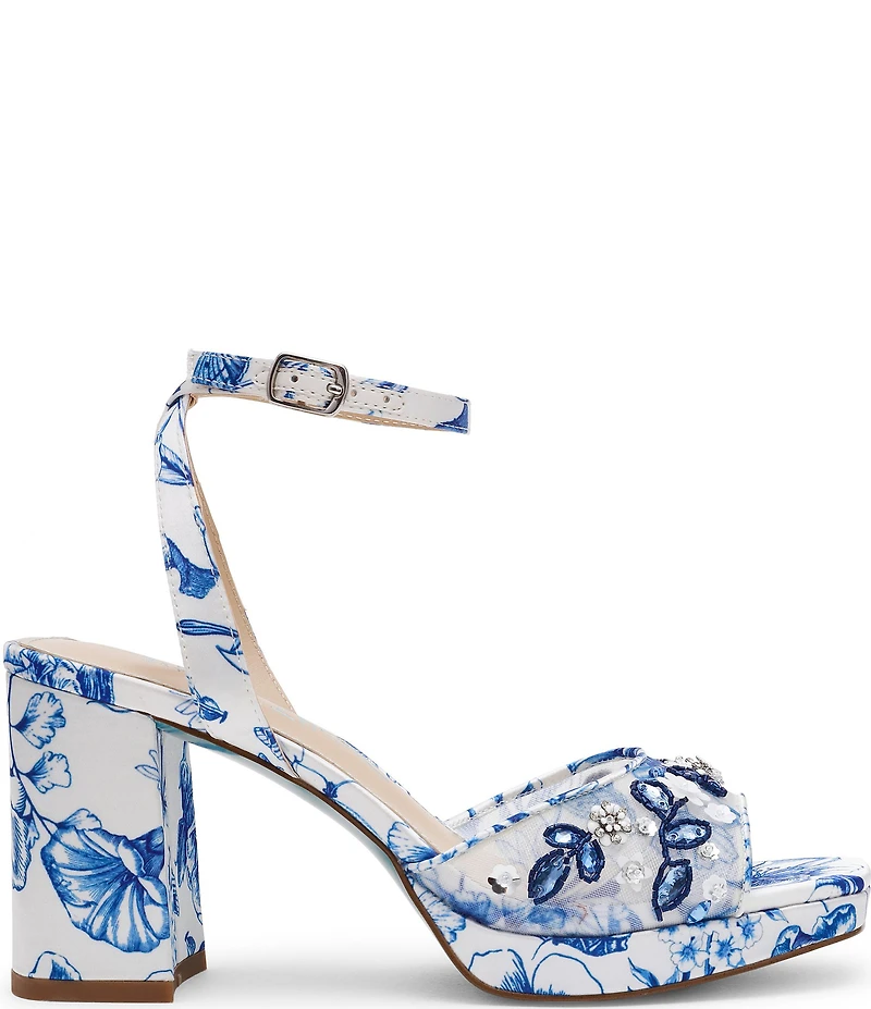 Blue by Betsey Johnson Brody Floral Embellished Mesh Platform Dress Sandals