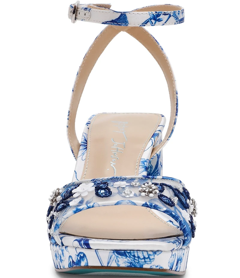 Blue by Betsey Johnson Brody Floral Embellished Mesh Platform Dress Sandals