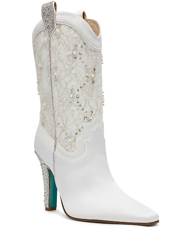Blue by Betsey Johnson Bruno Satin Lace Embellished Boots