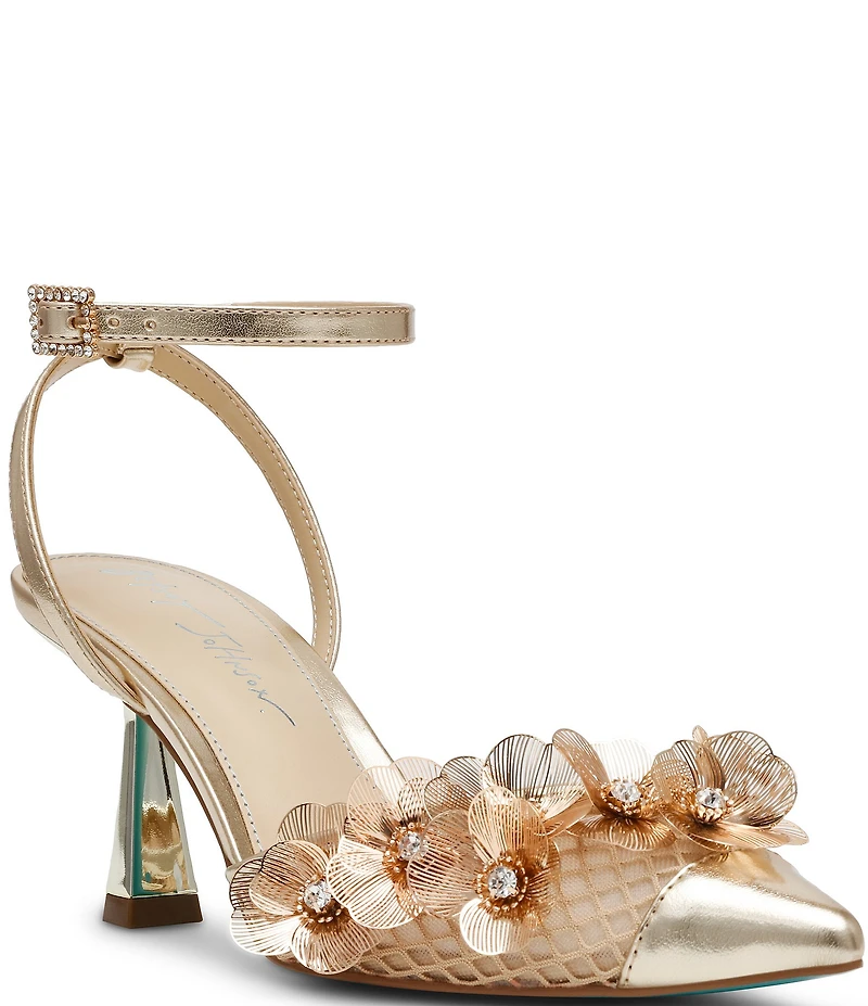 Blue by Betsey Johnson Carli Leather and Mesh Flower Applique Pumps