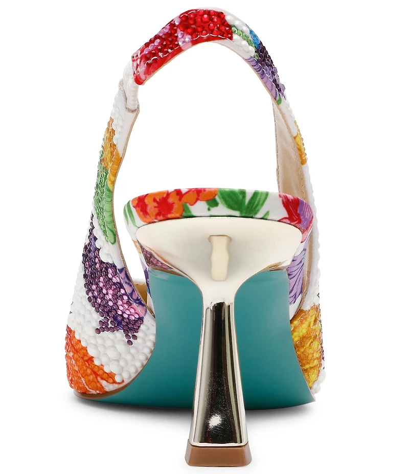 Blue by Betsey Johnson Clark Floral Print Pearl and Rhinestone Slingback Pumps