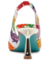 Blue by Betsey Johnson Clark Floral Print Pearl and Rhinestone Slingback Pumps