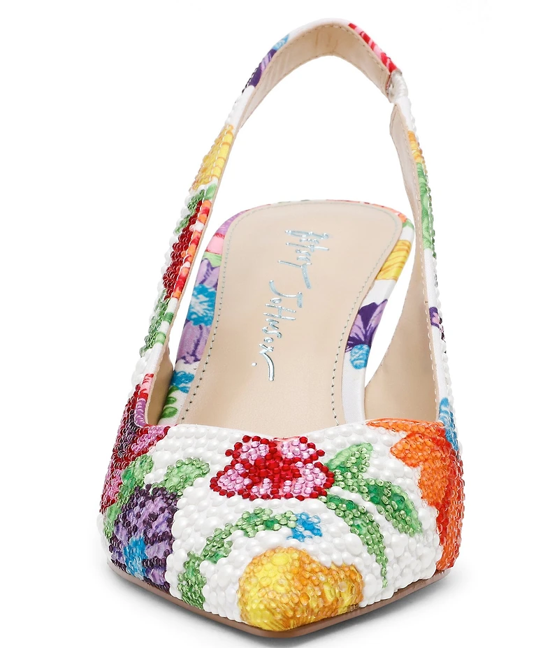 Blue by Betsey Johnson Clark Floral Print Pearl and Rhinestone Slingback Pumps