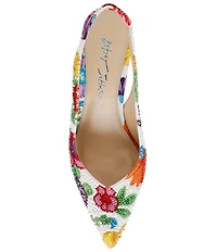 Blue by Betsey Johnson Clark Floral Print Pearl and Rhinestone Slingback Pumps