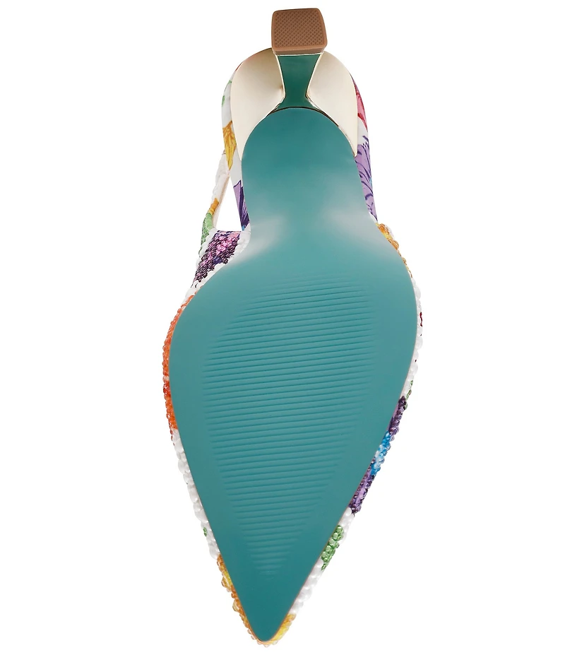 Blue by Betsey Johnson Clark Floral Print Pearl and Rhinestone Slingback Pumps