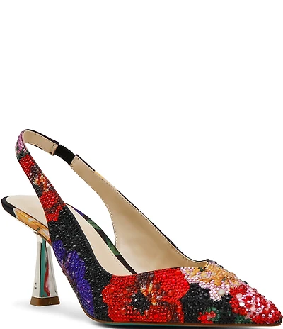 Blue by Betsey Johnson Clark Floral Print Rhinestone Slingback Pumps