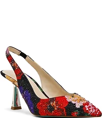Blue by Betsey Johnson Clark Floral Print Rhinestone Slingback Pumps