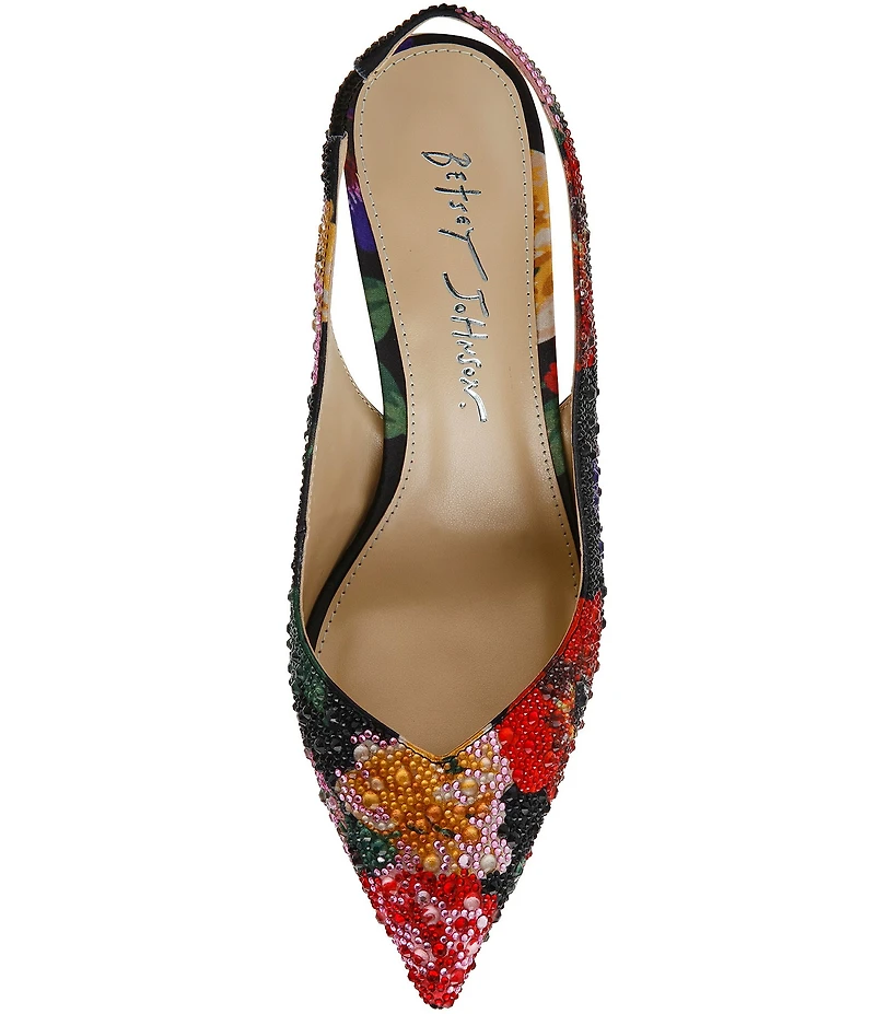 Blue by Betsey Johnson Clark Floral Print Rhinestone Slingback Pumps