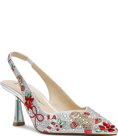 Blue by Betsey Johnson Clark Holiday Print Embellished Slingback Pumps