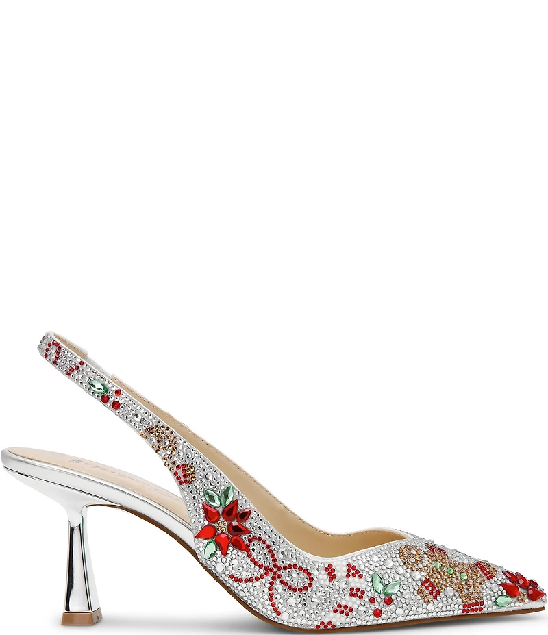 Blue by Betsey Johnson Clark Holiday Print Embellished Slingback Pumps