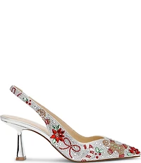 Blue by Betsey Johnson Clark Holiday Print Embellished Slingback Pumps