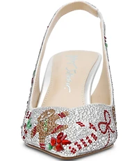 Blue by Betsey Johnson Clark Holiday Print Embellished Slingback Pumps