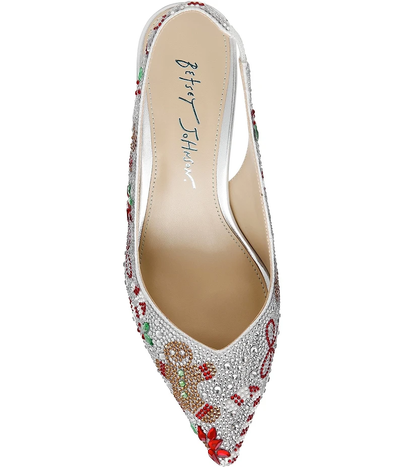 Blue by Betsey Johnson Clark Holiday Print Embellished Slingback Pumps