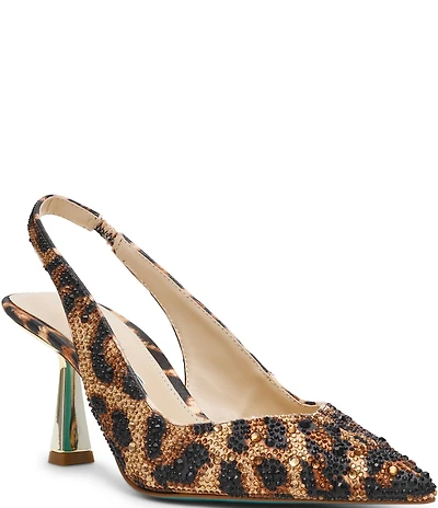 Blue by Betsey Johnson Clark Leopard Print Rhinestone Slingback Pumps