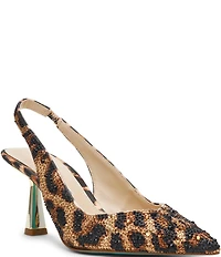 Blue by Betsey Johnson Clark Leopard Print Rhinestone Slingback Pumps