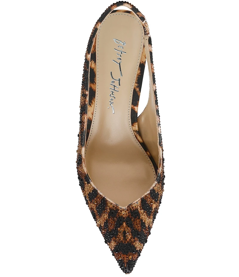 Blue by Betsey Johnson Clark Leopard Print Rhinestone Slingback Pumps