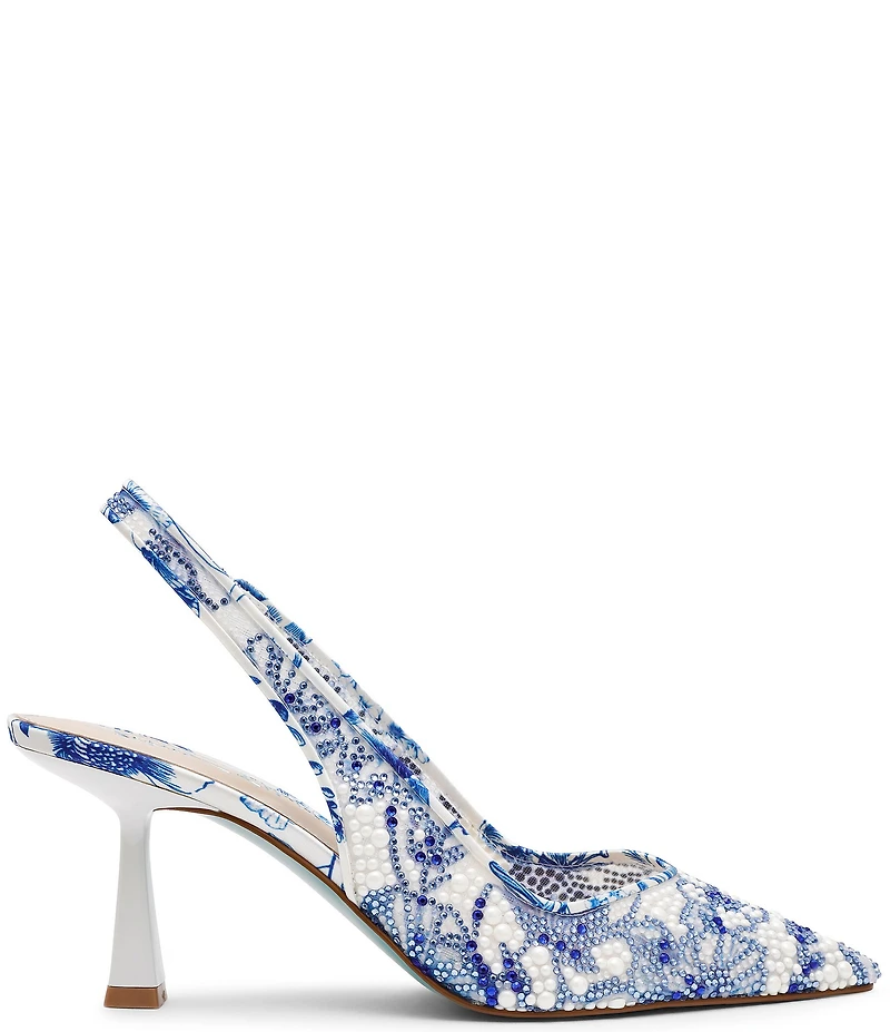 Blue by Betsey Johnson Clark Mesh Floral Pearl Rhinestone Slingback Pumps