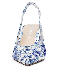 Blue by Betsey Johnson Clark Mesh Floral Pearl Rhinestone Slingback Pumps