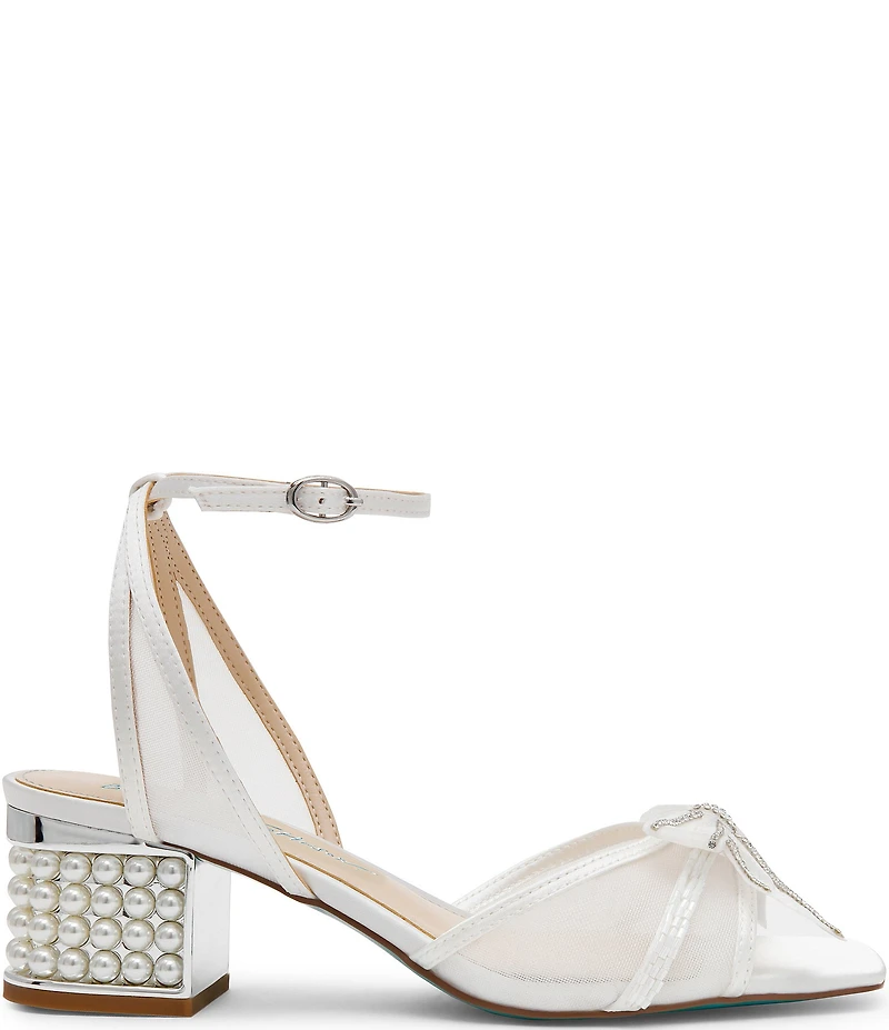 Blue by Betsey Johnson Cody Bow Embellished Pearl Heel Dress Sandals