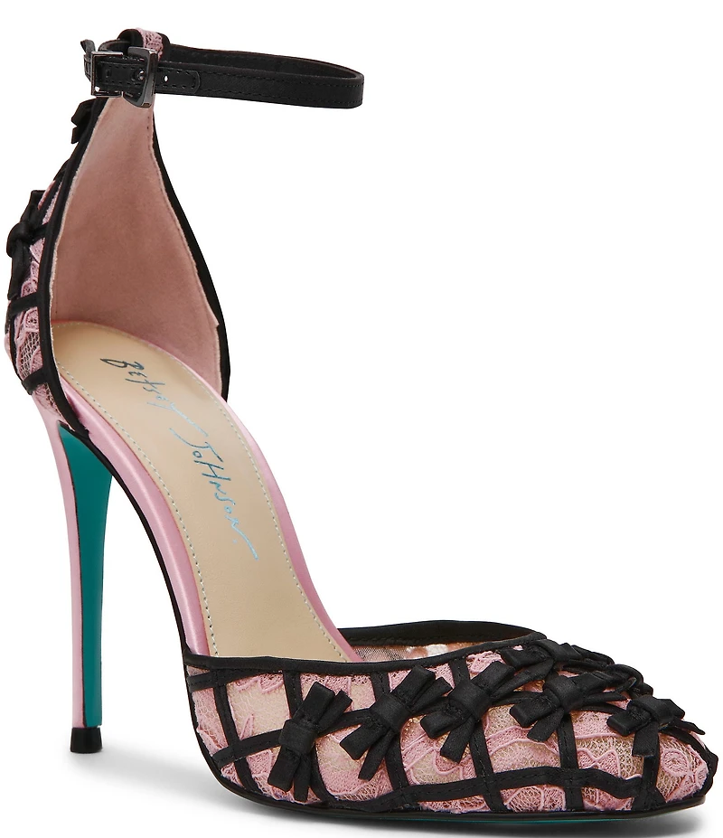 Blue by Betsey Johnson Coy Satin and Lace Bow Detail Pumps