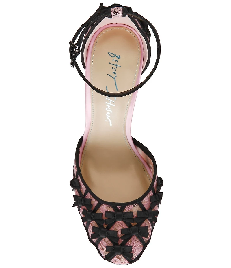 Blue by Betsey Johnson Coy Satin and Lace Bow Detail Pumps