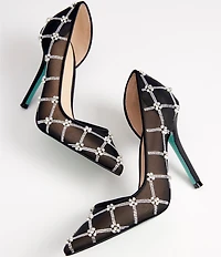 Blue by Betsey Johnson Cruze Mesh Rhinestone Pearl Dress Pumps